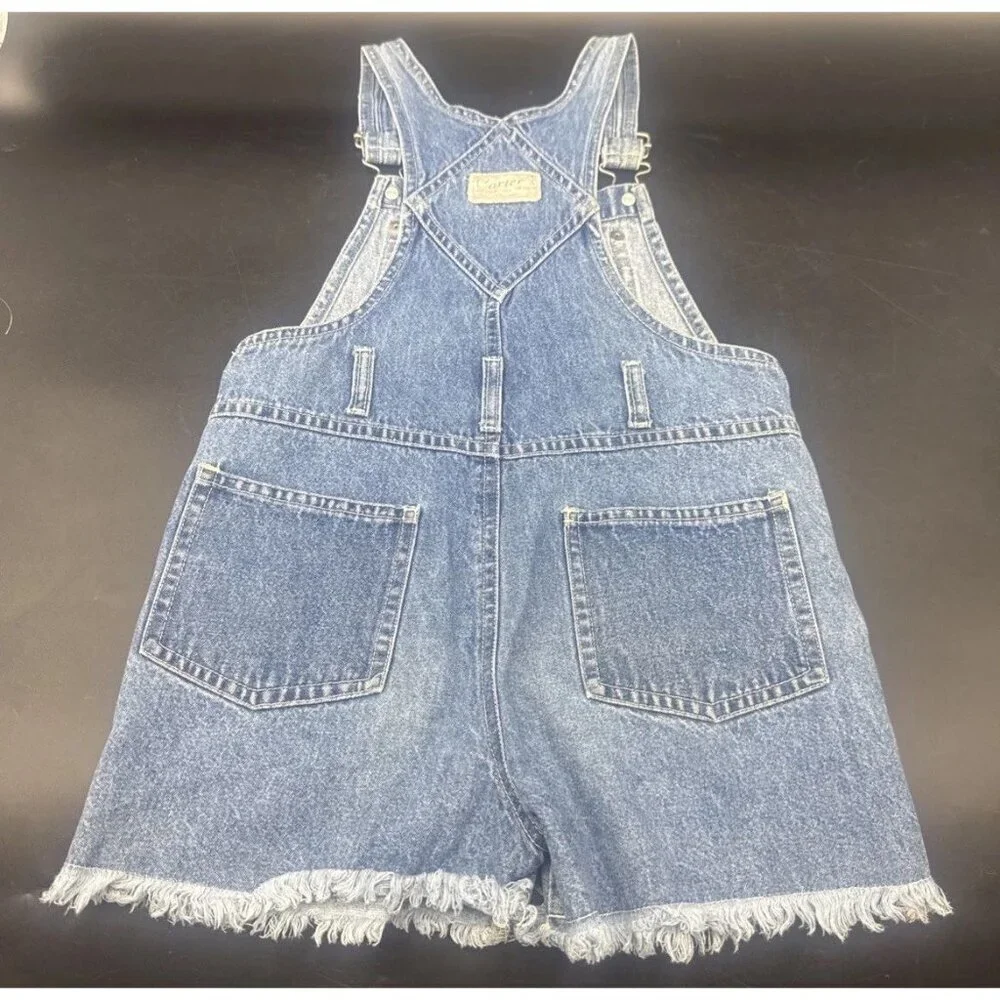 VTG Carters Watch The Wear Girls Blue Denim‎ Raw Hem Shortalls Overalls Sz 6X